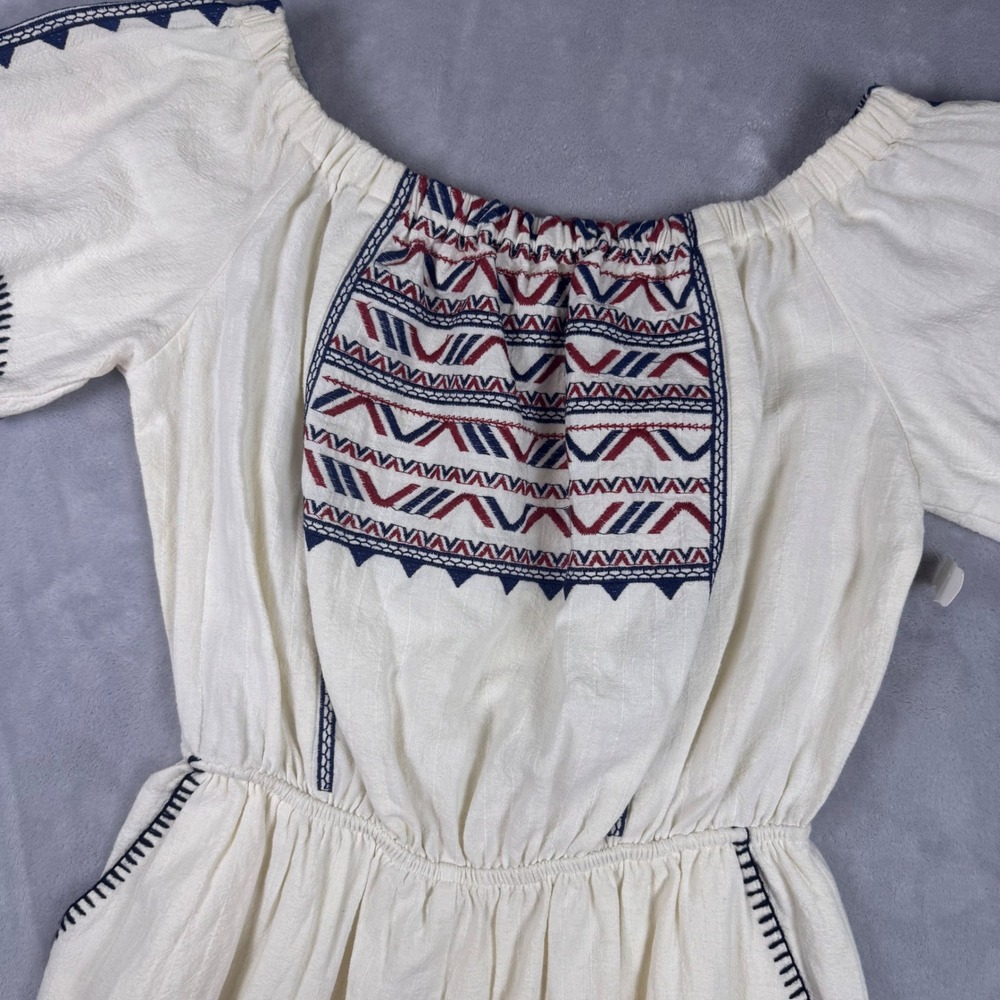 ASTR The Label Cream Embroidered Boho Romper Off Shoulder Womens Size Medium